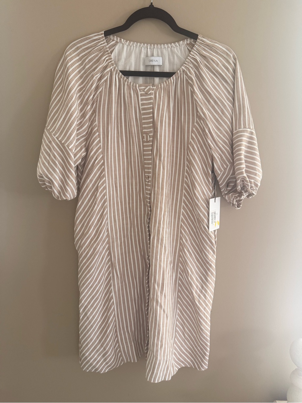 Greylin Kyra Striped Button-Up Mini Dress โ Chestnut โ NWT